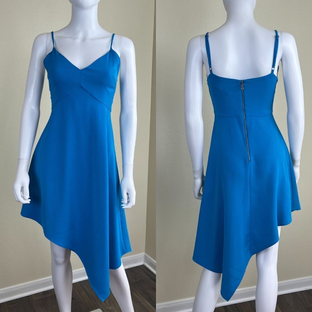 Alice + Olivia Women Size 2 Blue Beth Asymmetric Mini Dress Party Wedding Modern